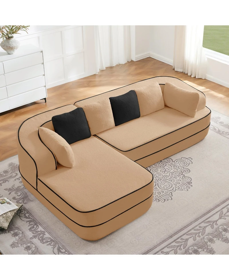 Streamdale Furniture Streamdale Camel Teddy Fabric L-Shaped Chaise Sofa with High Density Sponge