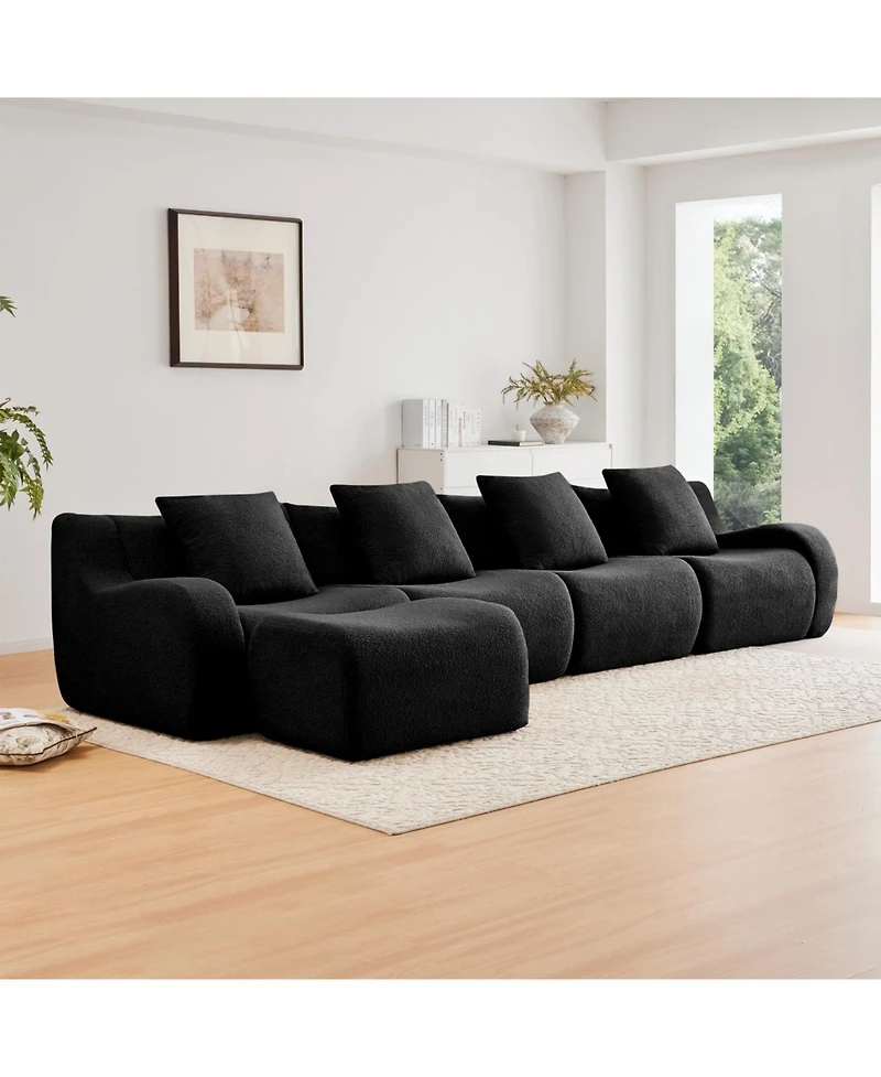 Streamdale Furniture Streamdale L-Shaped 4-Seat Boneless Sofa, Teddy Fabric, No Assembly, Black