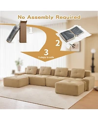 Streamdale Furniture Camel 153" Modern U-Shaped Corduroy Sectional Sofa with 2 Ottomans