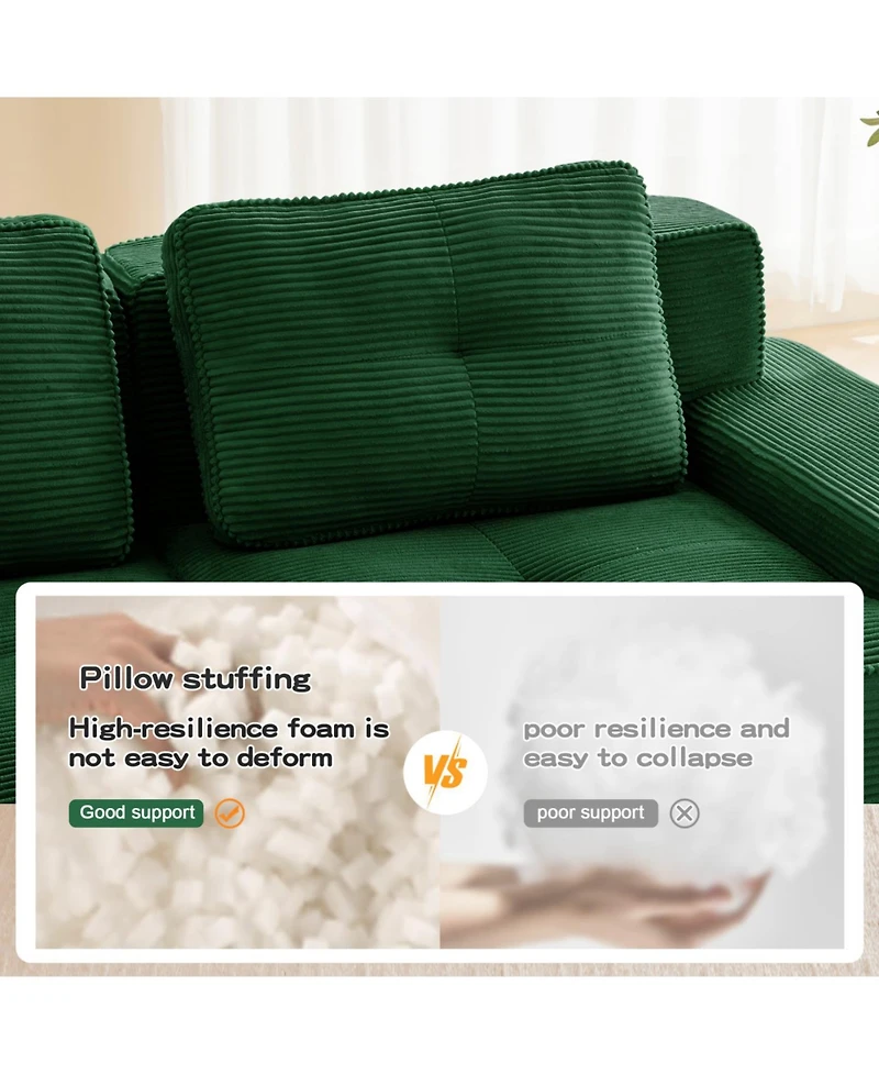 Streamdale Modern Modular Sectional Sofa, Corduroy Fabric, 4-Seater Couch, Green