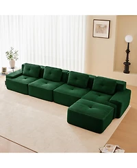 Streamdale Furniture Streamdale Modern L-Shaped Corduroy Sectional Sofa with Movable Ottoman - Green