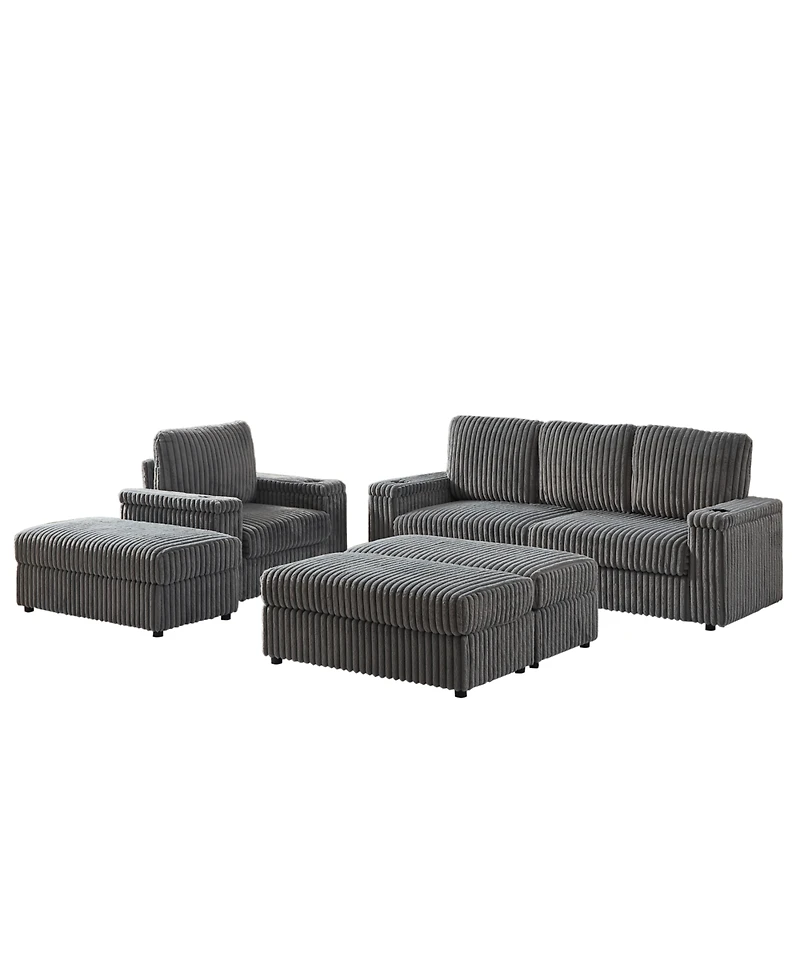 Streamdale Corduroy 3-Seater Sofa with Cup Holders for Living Room