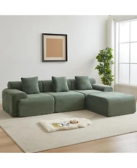 Streamdale 114-inch Corduroy Modular Sofa with Inlaid Design, 3 Pillows & 4 Configurable Modules.