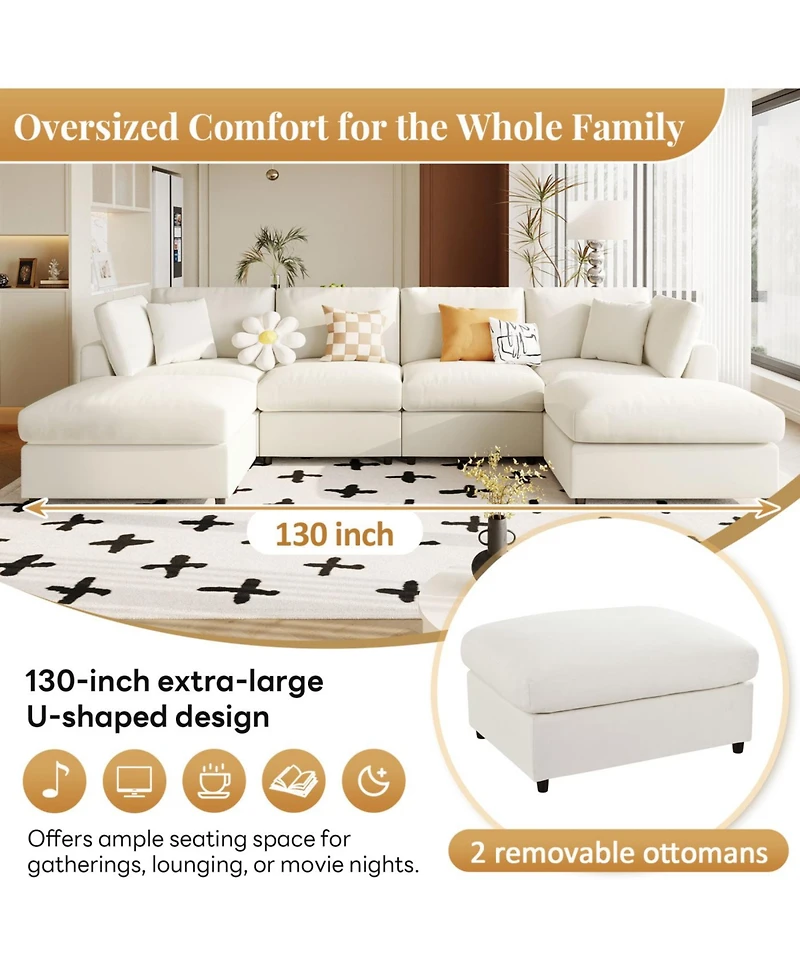 Streamdale Furniture Large U-Shaped Sectional Sofa with 2 Ottomans, Chenille Fabric, Modular Design