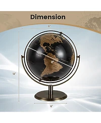 Hongge 9-Inch Metallic Black and Gold World Globe with Sturdy Metal Base