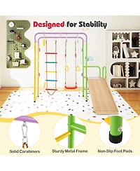 Hongge 8-in-1 Metal Indoor Jungle Gym Playset with Climbing Bars and Swing