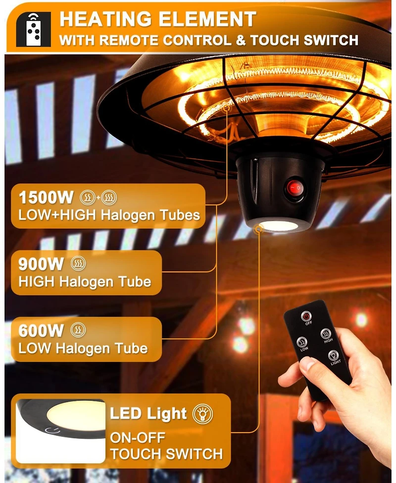 Electric Hanging Patio Heater With Led Light