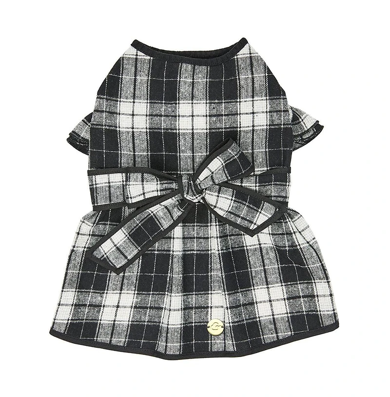 Dogs & Cats Co. Soft Flannel Plaid Dog Dress with Velvet Bowties Pink 12"