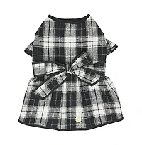 Dogs & Cats Co. Soft Flannel Plaid Dog Dress with Velvet Bowties Pink 12"