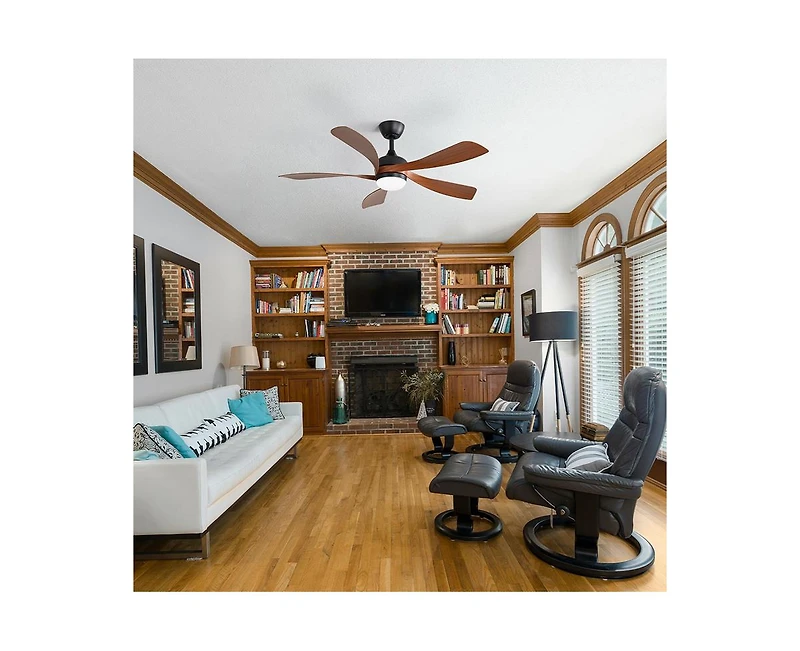 Sofucor 52-inch Modern Smart Standard Black 5-Blade Ceiling Fan with Remote Control and Led Light