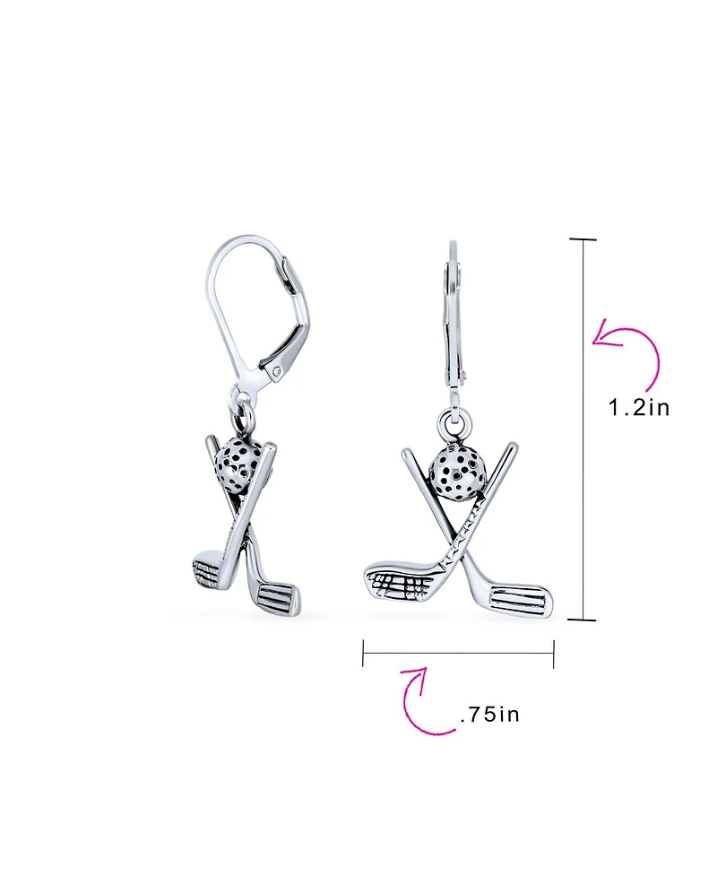 Bling Jewelry Golf Balls Clubs Dangle Earrings Lever back Oxidized Sterling Silver Golf Jewelry Golf Player Gifts Female Golfers
