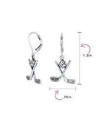 Bling Jewelry Golf Balls Clubs Dangle Earrings Lever back Oxidized Sterling Silver Golf Jewelry Golf Player Gifts Female Golfers