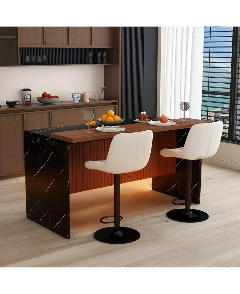 Streamdale White Marble Look Kitchen Island with Led Lighting