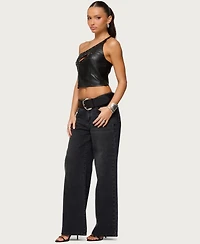 Edikted Womens Asymmetric Cutout Faux Leather Top