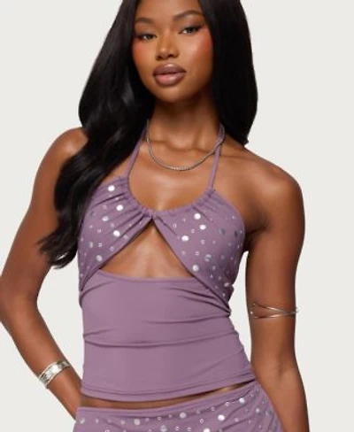 Edikted Womens Luana Studded Cut Out Halter Top