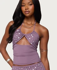 Edikted Womens Luana Studded Cut Out Halter Top