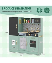 Hongge Pretend Play Kitchen Set with Cooking Utensils for Kids Ages 3+ - Green