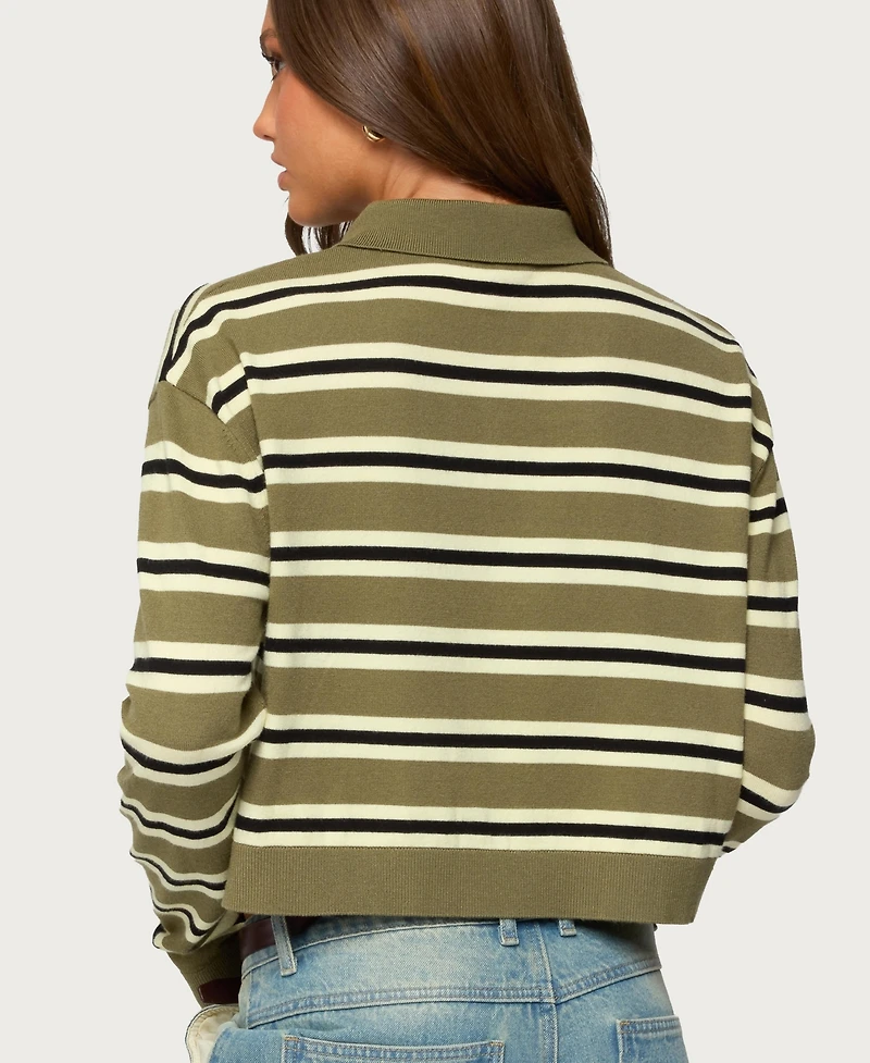 Edikted Women's Shelby Striped Polo Sweater