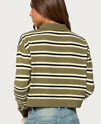 Edikted Women's Shelby Striped Polo Sweater