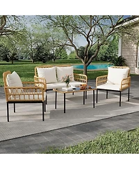 gaomon 4-Piece Patio Furniture Set, Outdoor Wicker Furniture with Deep Seating, Waterproof Thick Cushions