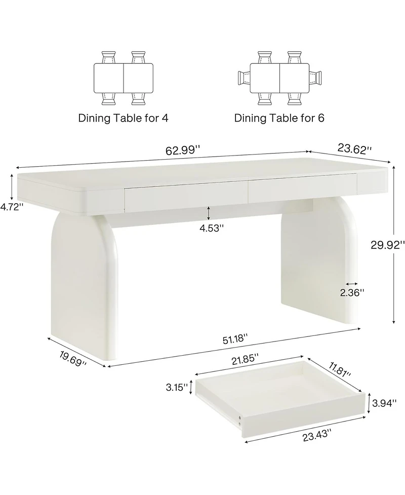 Tribesigns Modern Dining Table for 4-6 People, Rectangular White Glossy Kitchen Dining Room Table