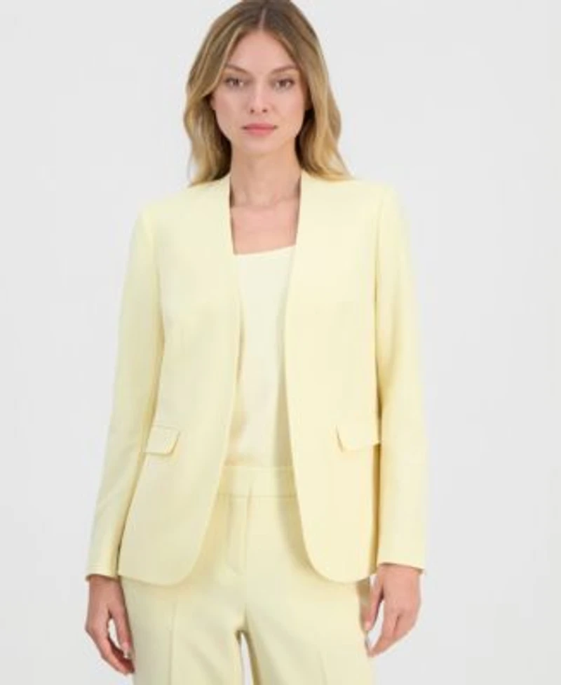 Bar Iii Womens Bi Stretch Collarless Open Front Blazer Scoop Neck Camisole Bi Stretch Straight Leg Dress Pants Macys Exclusive