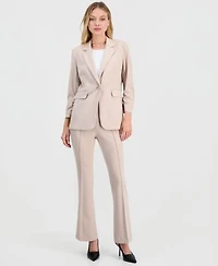 Bar Iii Womens Crepe One Button Scrunched Sleeve Jacket Crepe High Rise Flared Leg Pants Macys Exclusive