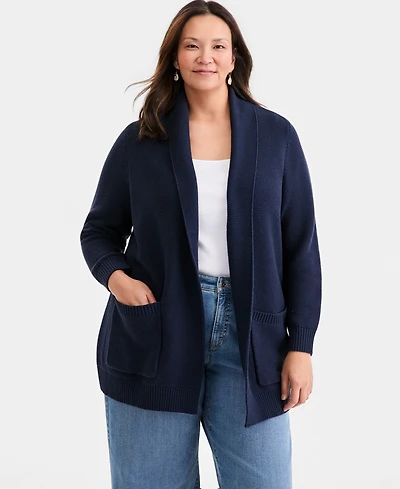 Style & Co Plus Open-Front Garter-Stitch Cardigan, Macy's Exclusive