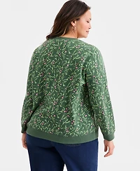 Style & Co Plus Printed Crewneck Fleece Sweatshirt