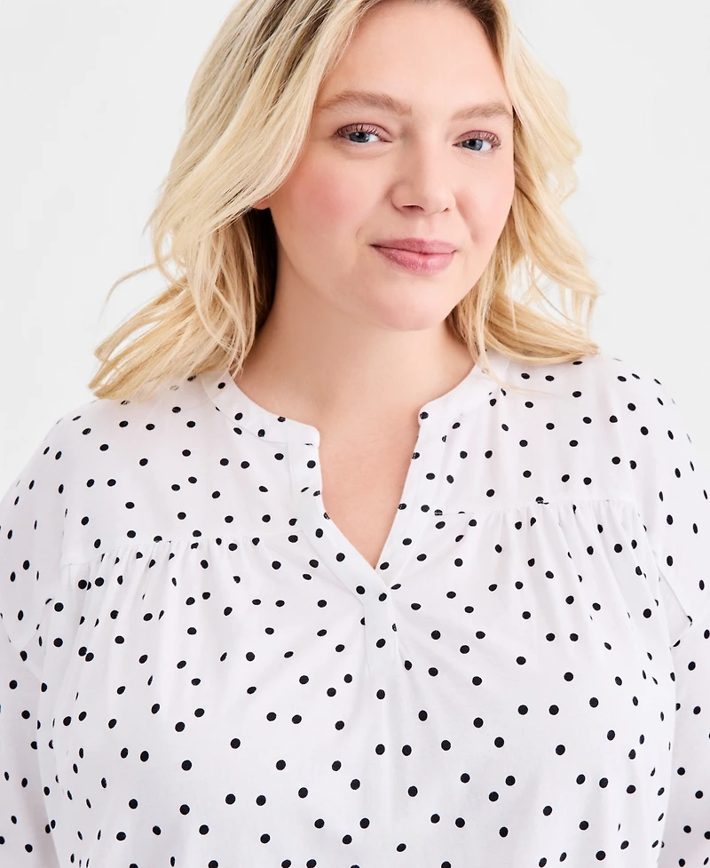 Style & Co Plus Printed 3/4-Puff-Sleeve Top