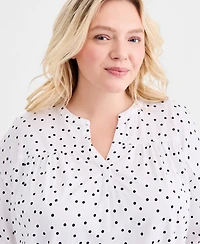 Style & Co Plus Printed 3/4-Puff-Sleeve Top