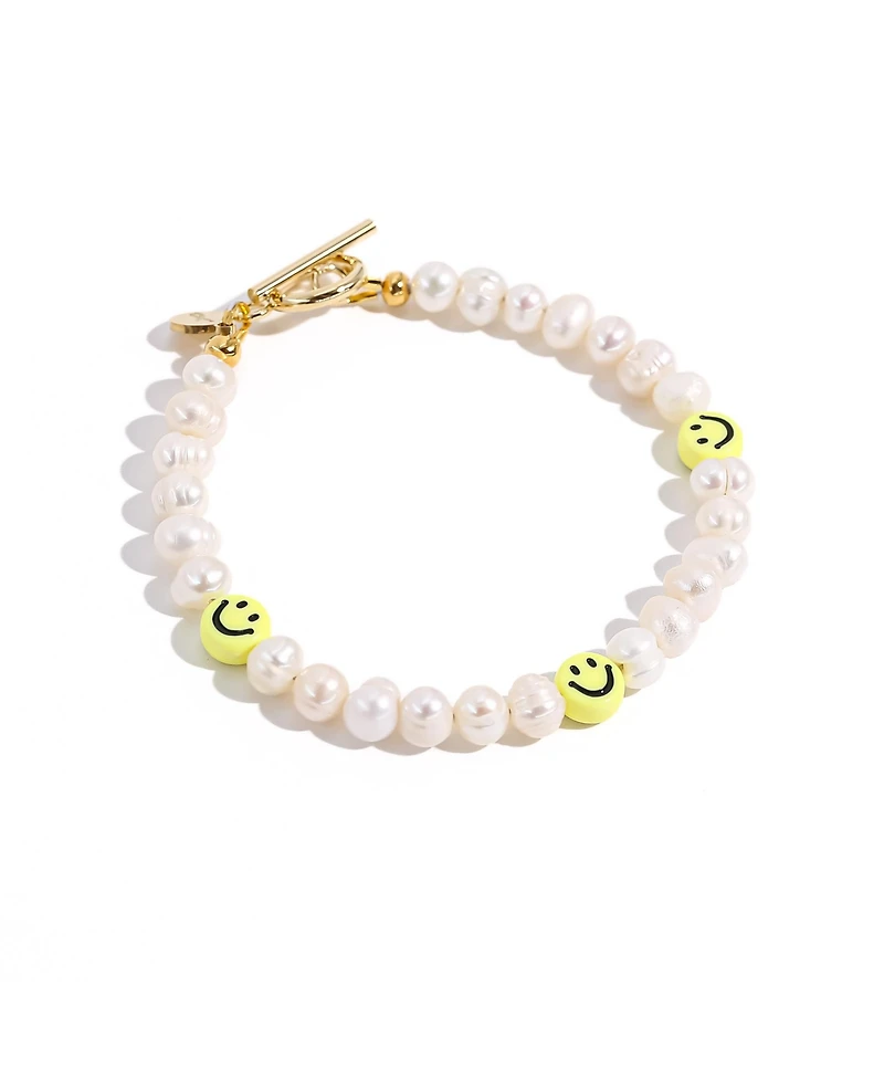 Joey Baby 18K Gold Plated Freshwater Pearls with Smiley Face - HaHa Bracelet 7" For Women