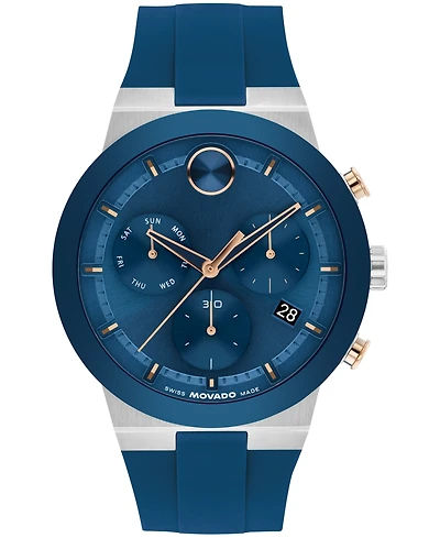Movado Men's Bold Fusion Swiss Quartz Chrono Blue Silicone Watch, 42.30mm