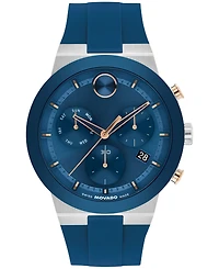 Movado Men's Bold Fusion Swiss Quartz Chrono Blue Silicone Watch, 42.30mm