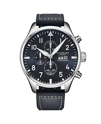 Stuhrling Navigator 4075 Men s 43mm Navy Sunray Dial Navy Leather Strap Chronograph Quartz Watch