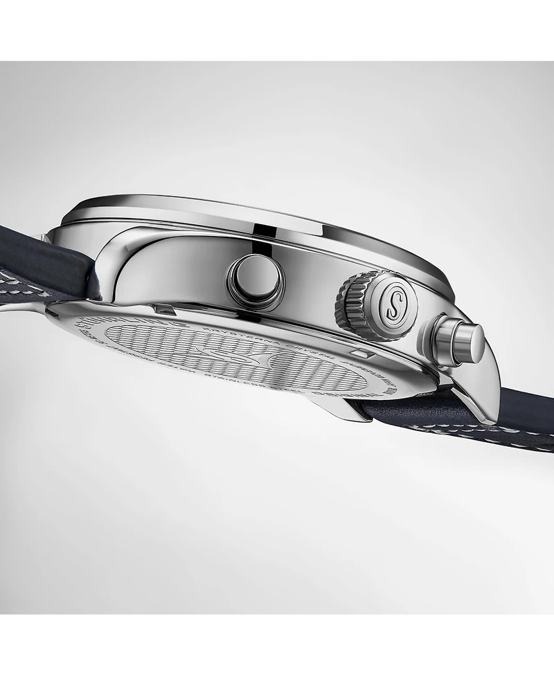 Stuhrling Navigator 4075 Men s 43mm Navy Sunray Dial Navy Leather Strap Chronograph Quartz Watch