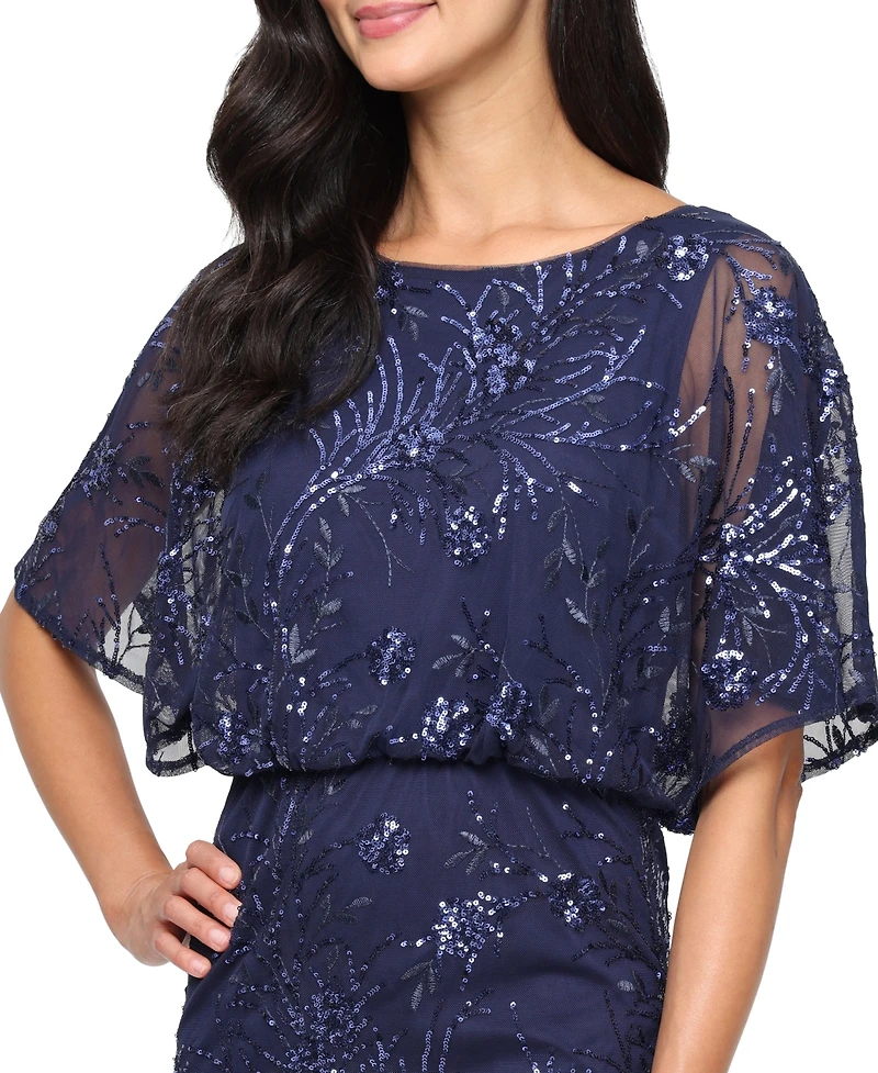 Sl Fashions Women's Sequined Blouson Midi Dress