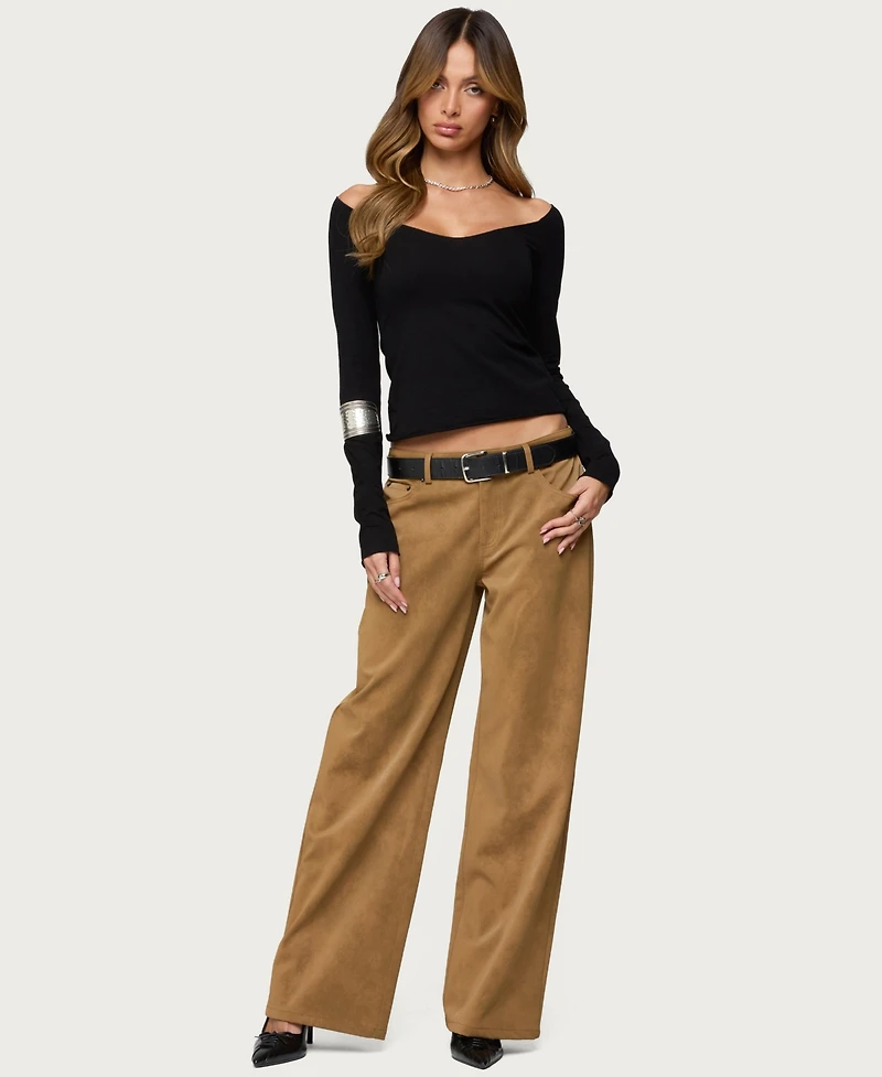 Edikted Women's Stacey Low Rise Faux Suede Pants