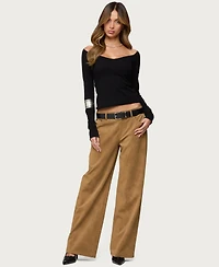 Edikted Women's Stacey Low Rise Faux Suede Pants