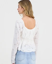 Madden Girl Juniors' Long-Sleeve Eyelet Woven Top