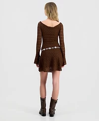 Madden Girl Juniors' Lace Long-Sleeve Mini Dress