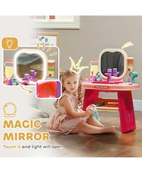 Qaba Kids Vanity Set with Mirror, Led Light, Music, 23 Accessories