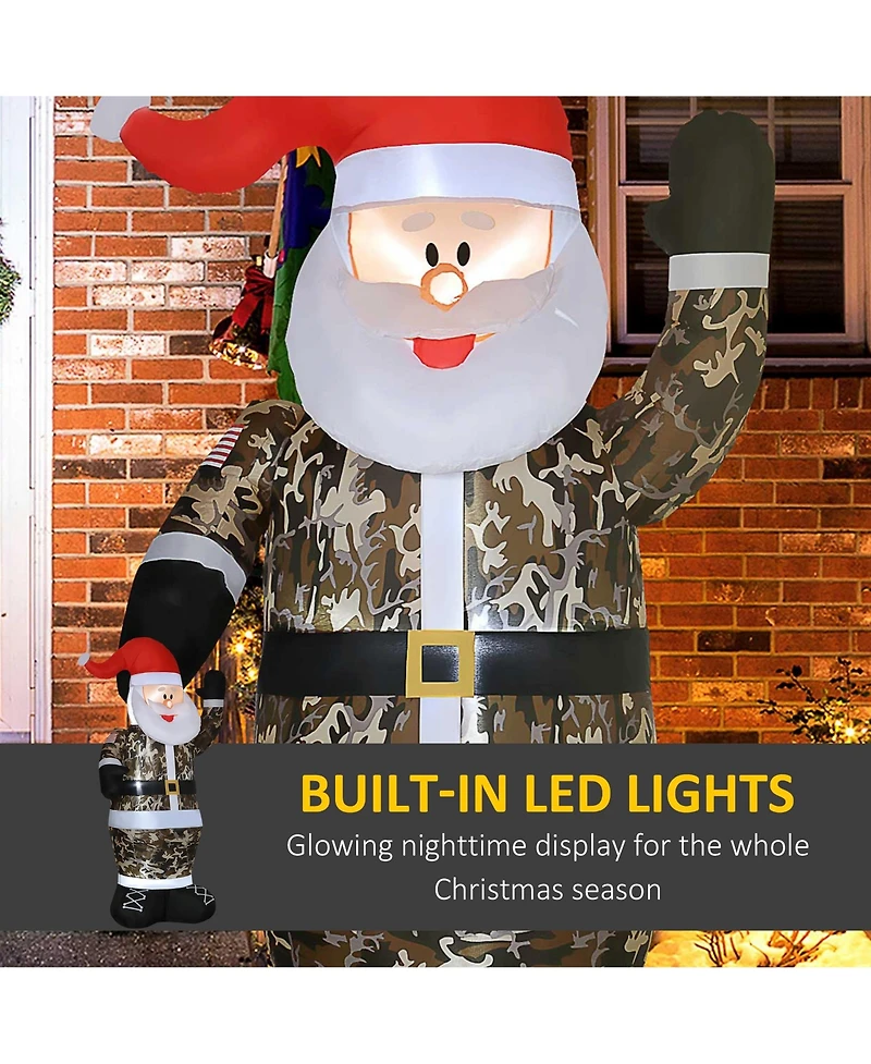 Homcom 8ft Lighted Military Camo Santa Claus Inflatable Yard Decor