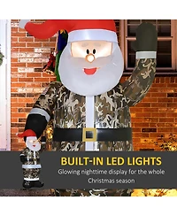 Homcom 8ft Lighted Military Camo Santa Claus Inflatable Yard Decor
