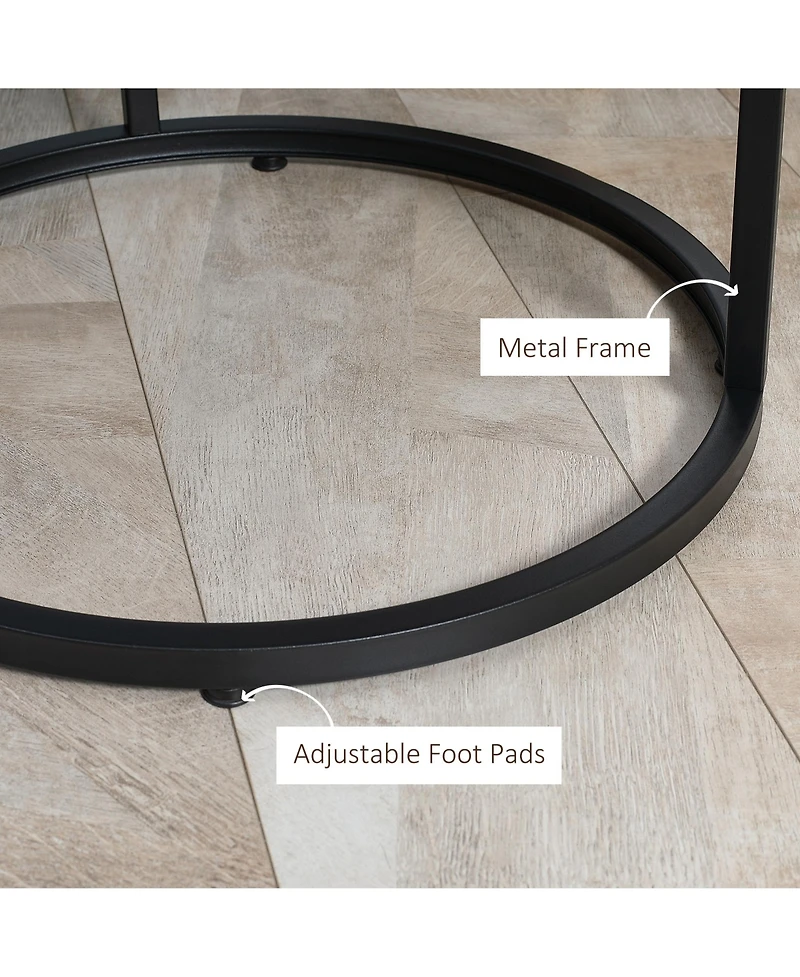 Round Nesting Coffee Table Set of 2 Stacking Accent Tables Living Room, Grey