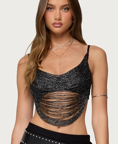 Edikted Women's Ora Metallic Fringed Bra Top