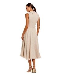 Mac Duggal Women's Boucle Sleeveless Collared Button Up Midi Dress