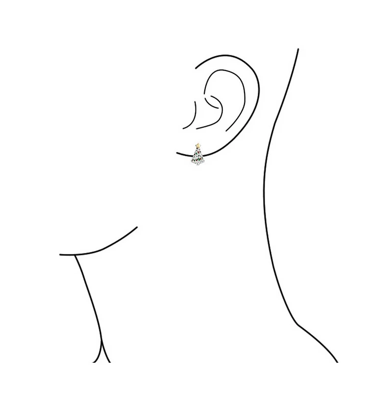 Bling Jewelry Holiday Golden Star Winter Red Green Cubic Zirconia Cz Sparkly Christmas Tree Stud Earrings