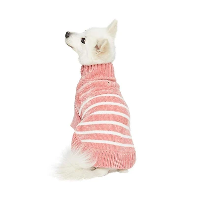Blueberry Pet Ultra-soft Chenille Classy Striped Tutleneck Dog Sweater
