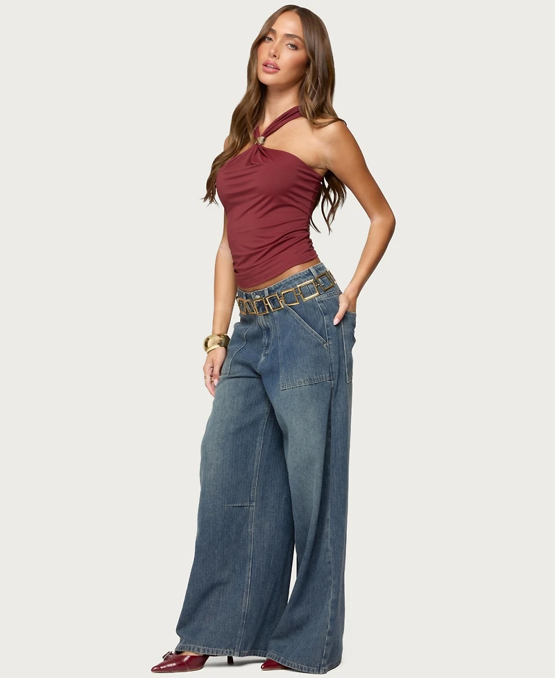 Edikted Women's Jaycee Low Rise Baggy Carpenter Jeans